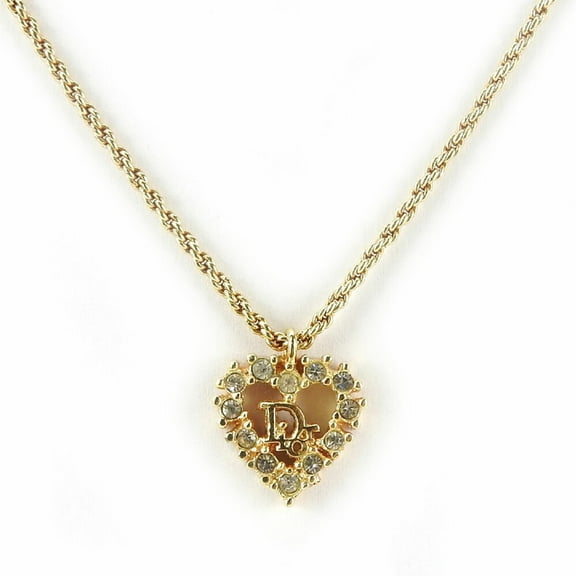 Pre-Owned Christian Dior Necklace Metal Gold Heart Rhinestone Women's (Good)