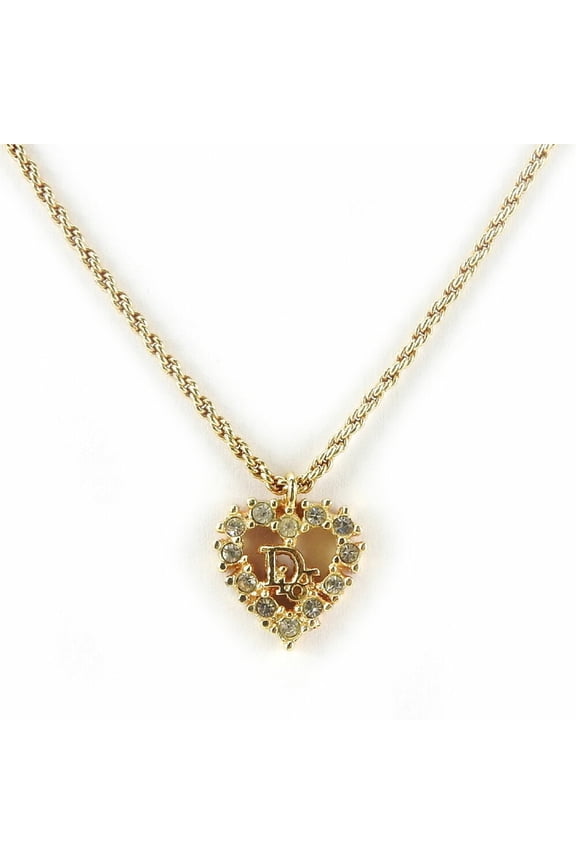 Pre-Owned Christian Dior Necklace Metal Gold Heart Rhinestone Women's (Good)