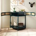 thumbnail image 2 of Half Moon Design Console Table with Sliding Rattan Door in Antique Green 31.5x15.75x32.3 Stylish Entryway Storage, 2 of 12
