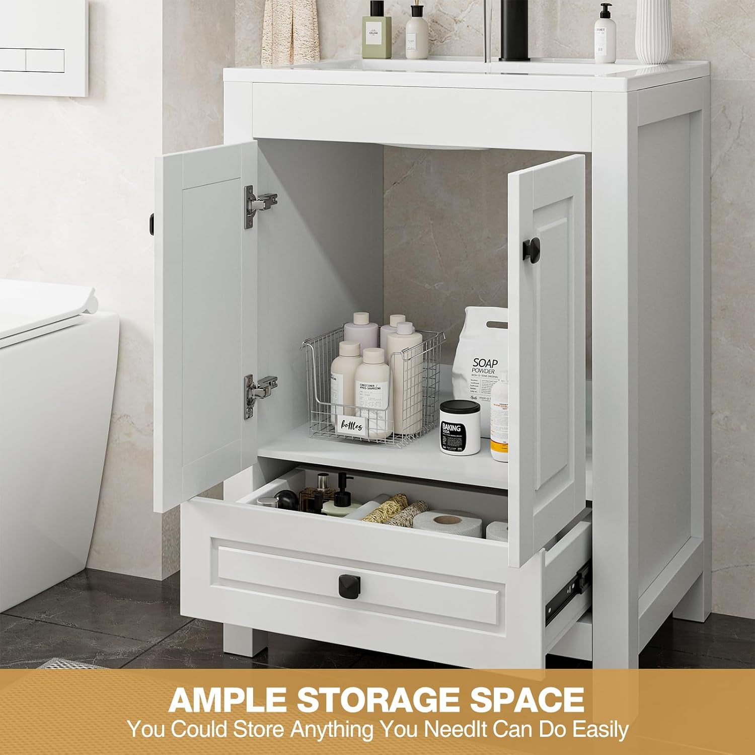 Reliancer Bathroom Vanity with Sink , Modern Thickened Bathroom Storage Cabinet, 24 inch