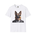 thumbnail image 3 of German Shepherd in Suit and Sunglasses Unisex Softstyle T-Shirt, 3 of 10