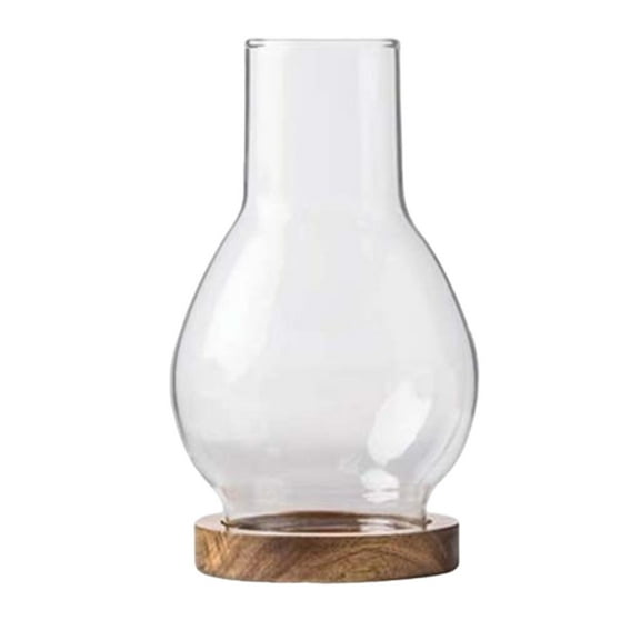 FashionCha Candle Holder Clear Glass Cover Wooden Base Table Decoration 3.5" X 6" Transparent Windproof Cover for Living Room Accessories