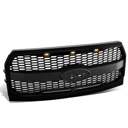 - For 2015 to 2017 Ford F150 Matte Black Honeycomb Style Mesh Front Bumper Grille w / Shell + LED Lights