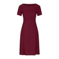 thumbnail image 4 of Bigersell Wedding Dresses for Women Casual Fashion Solid Short Sleeve Round Neck Pleated Slim Ladies Vintage A-Line Dress Dresses Women's Plus Ball Gown Dresses, Style 10279, Wine XXL, 4 of 8