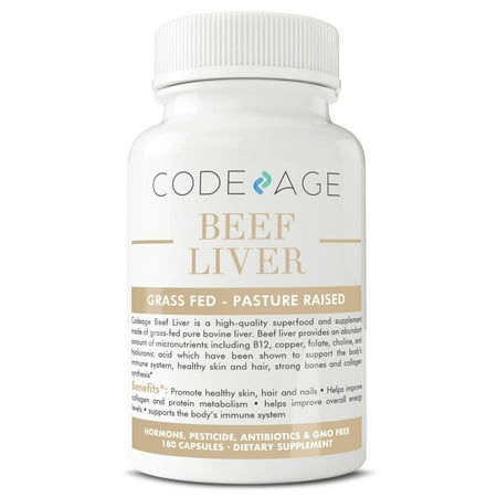 Codeage Grass Fed Beef Liver (Desiccated), 180 Count — Natural Iron, Vitamin A, D, K, E, B12 for Energy, CoQ10, Choline, Folate, 3000mg per Servings, 100% Pasture Raised in