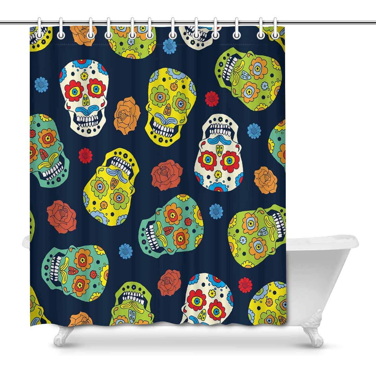 Pop Skull Day Of The Dead Bathroom Shower Curtain Decor Set 66x72 Inch Walmart Canada