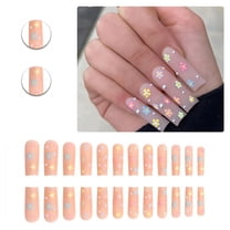 RAGUPEL 24Pcs Glue on Nails for Women,Inlaid Pearls Square Press on Nails,Hand-Painted Flowers Stick on Nails for Women,Cute Nails for Daily Life,Photo Shoots,Dating and Gatherings,Style2