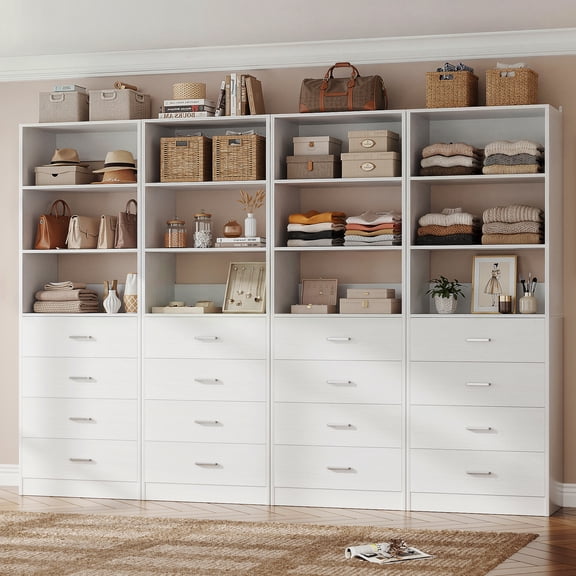 Homieasy 7.1 FT Freestanding Closet System 4-Piece Set, 85.2'' Closet Organizer System with 16 Drawers & 13 Shelves for Walk-in Closet, Bedroom, White