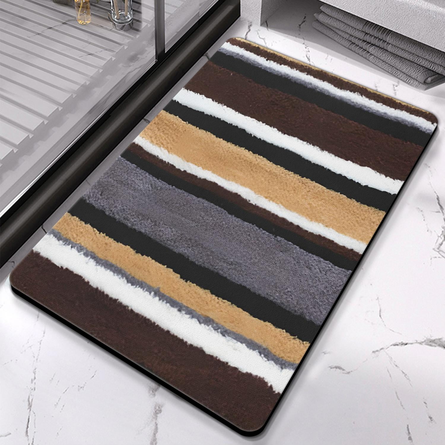 Experience Ultimate Comfort with our 20x32in Striped Microfiber Bathroom Rugs – Extra Thick, Super Absorbent Bath Mat, Anti-Slip, Machine Washable for Tub and Shower