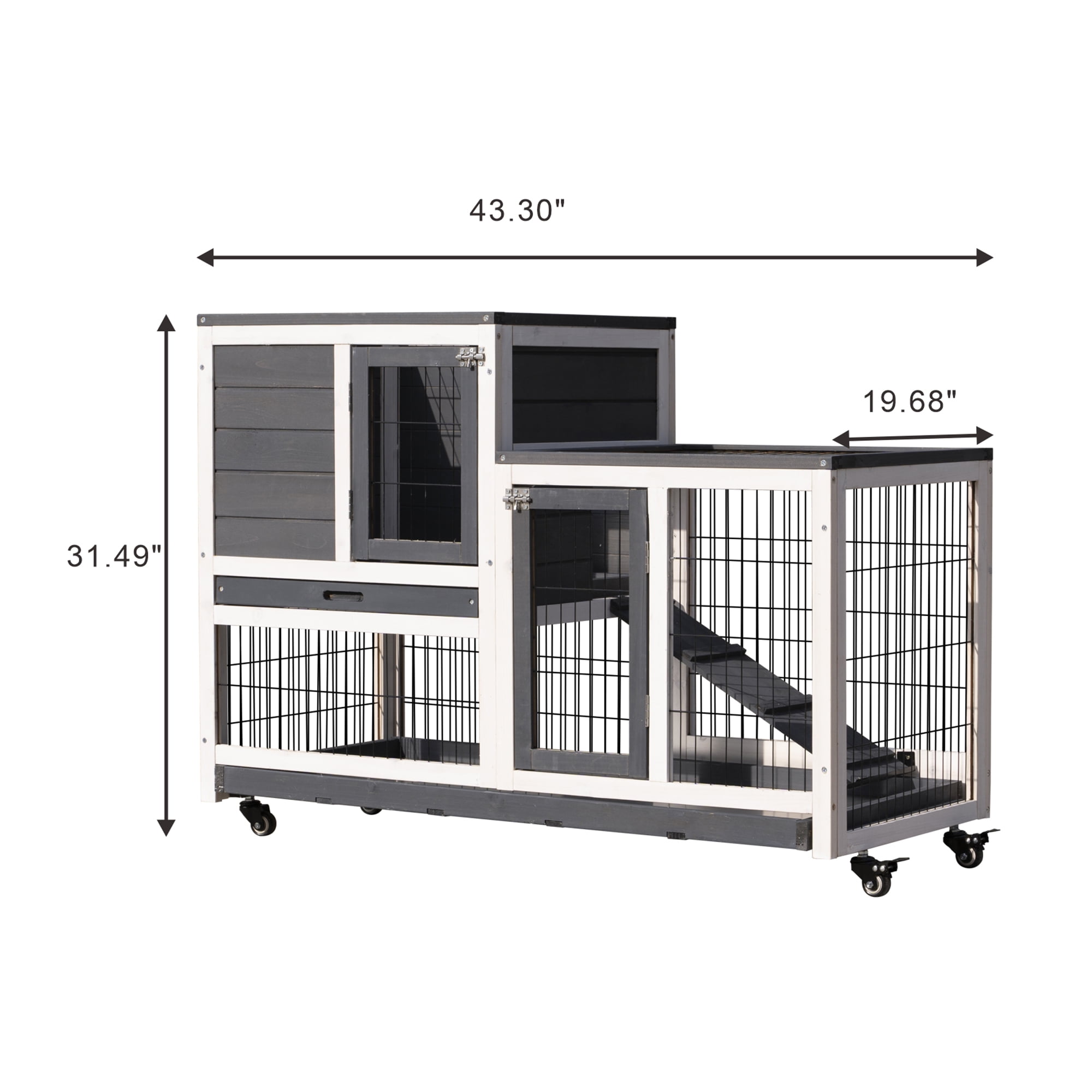 Pefilos 2 Story Design Rabbit Hutches for Outdoor with Wheels Pet Cage with Tray, Fir Wood Construction for Hamster, Guinea Pig, Gray Pefilos 2 Story Design Rabbit Hutches for Outdoor with Wheels Pet Cage with Tray, Fir Wood Construction for Hamster, Guinea Pig, Gray