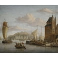 thumbnail image 2 of Jacobus Storck 14x12 Gold Ornate Wood Frame and Double Matted Museum Art Print Titled - Northern Port at a Castle with Numerous Load Boats and Merchants, 2 of 4
