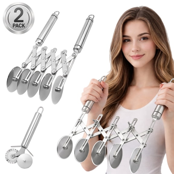 Pastry Cutter Set, Adjustable Dough Cutter and Pizza Roller, 2-Piece Stainless Steel Pastry Wheel for Even Cutting Dough, Pasta, Lattice and Pastry