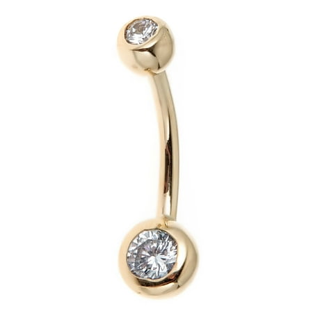 14k Real Gold Bezel CZ Belly Button Navel Ring 14 gauge