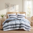 thumbnail image 3 of Regency Heights 3-Piece Comforter Sets, Reversible Striped Comforter Set for Dorm, Lightweight All Season Bedding Set with Pillow Shams,Full/Queen, Navy/Blue, 3 of 9