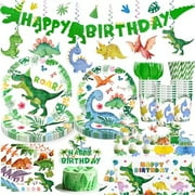 175pcs Dinosaur Birthday Decorations: Plates, Napkins, Banner, Tablecloth, Cake Topper, Serves 25 – Home Decor