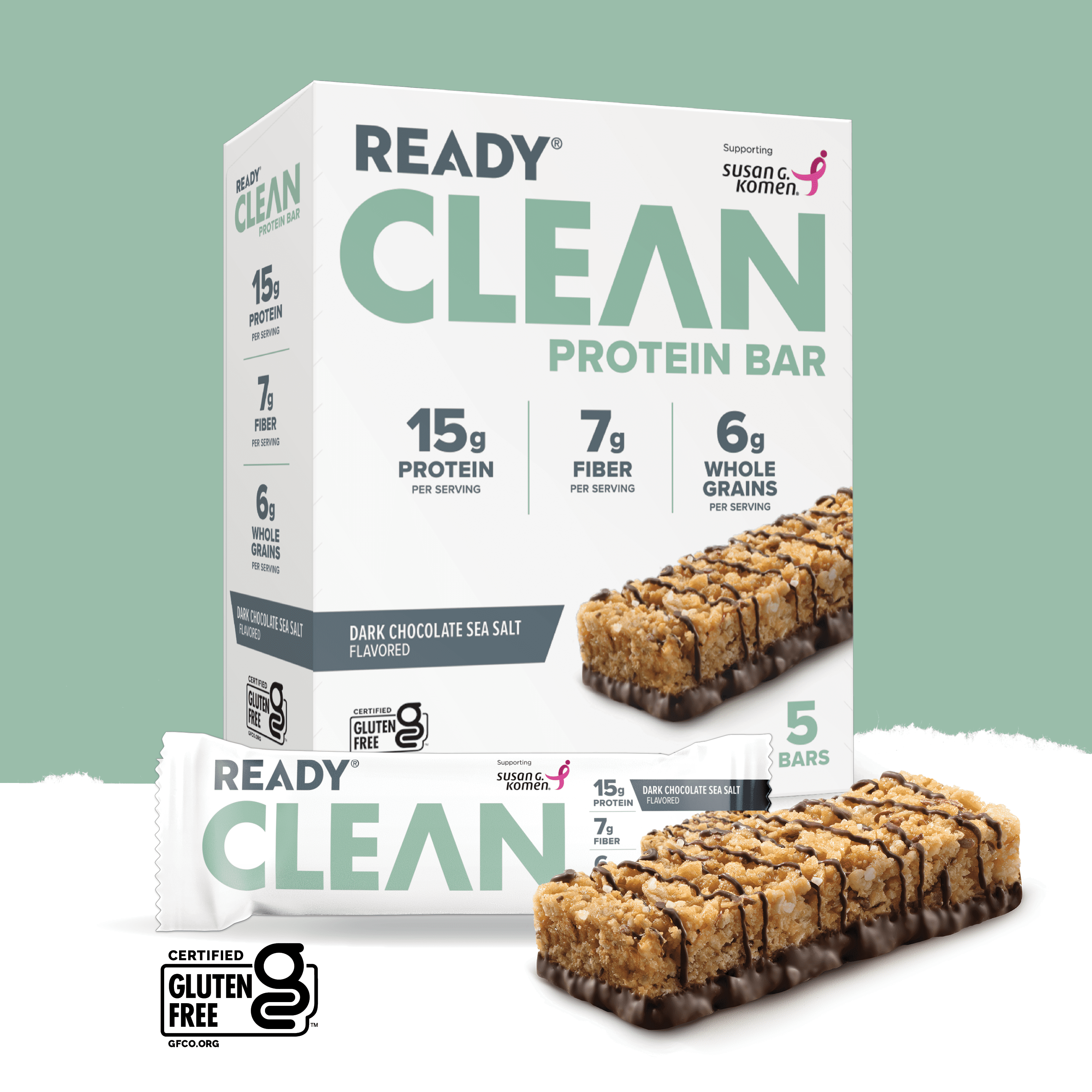 (6 pack) Ready Nutrition Dark Chocolate Sea Salt Clean Protein Bar, 5 Count