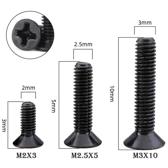 Countersunk Head Screws, 450pcs Flat Head Cylindrical Screws Assortment M2 / M2.5 / M3 mini Screws Screws Phillips Threaded Bolt Precision Screw Bolts Stainless Steel Screws for Computer Self-Tapping