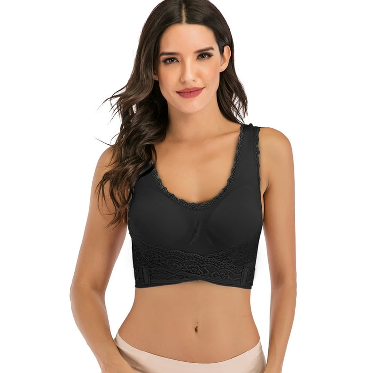 LELINTA Sports Bras for Women Lace Front Cross Side Buckle and Removable  Pad Tank Top Yoga Sports Bra 1 or 3 Pack