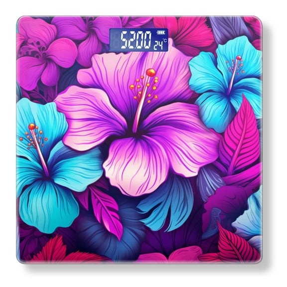 Bathroom Scale, Highly Accurate Digital Body Scale,Precisely Measures Weight up to 400 lbs-Exotic Flowers Featuring Purple And Blue Hibiscus Blossoms