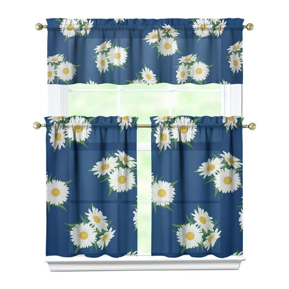 Wildflower Vintage Curtains 36 Inch - 3 Panel Country Rustic Set with Bohemian Floral Print, Rod Pocket