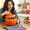 Orange, variant on Orange 15 oz Ceramic Pumpkin Serving Bowl with Lid and Handle