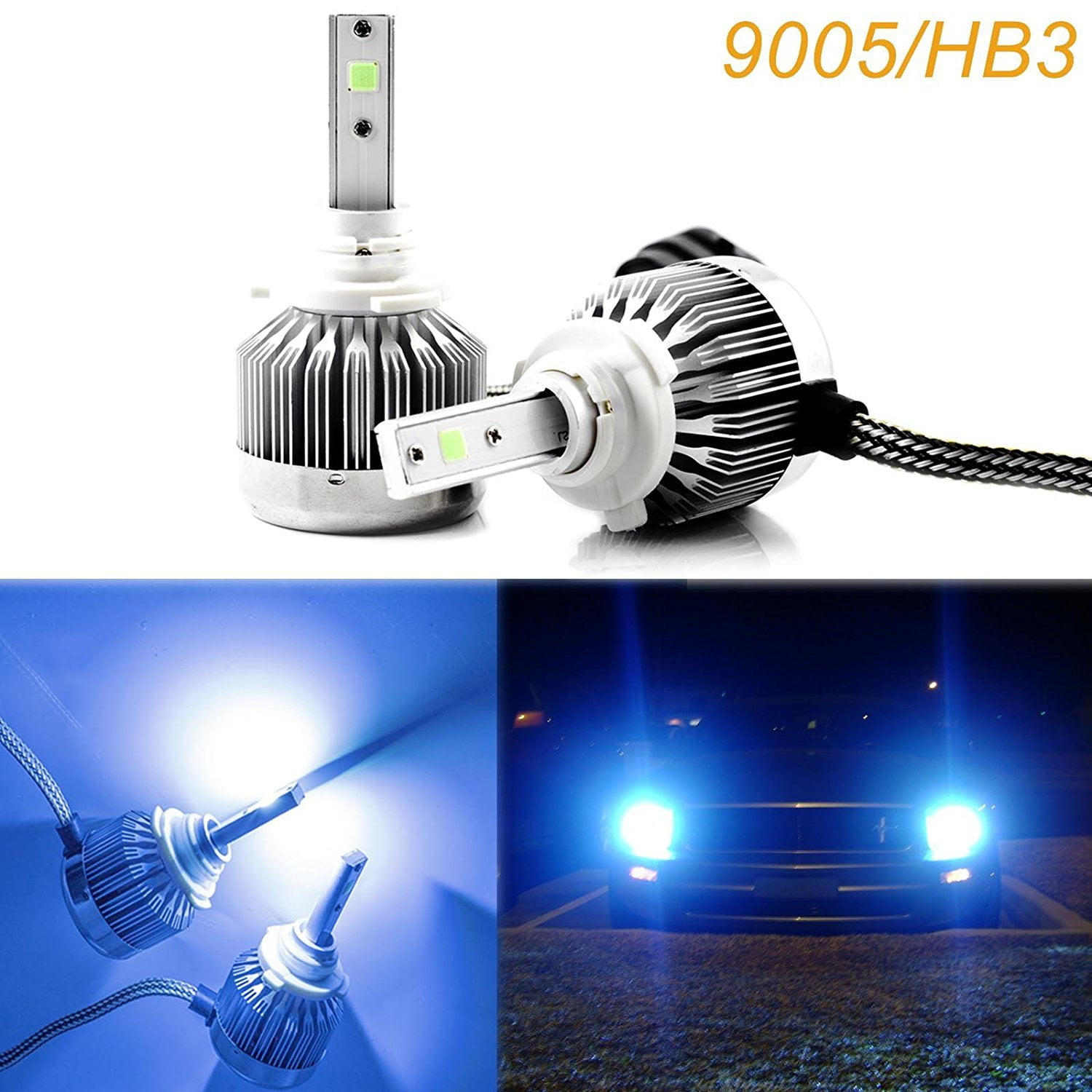 IRONWALLS 9006 HB4 LED Headlight Bulb Kit Low Beam 8000K ICE-BLUE Lights 2200W