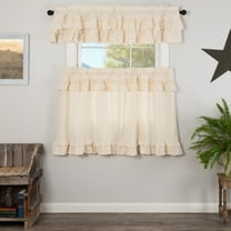 VHC Brands Muslin Ruffled Unbleached Natural 3 PC Creme Ruffled Curtain Set (1 Valance 16x72 and 2 Tier 36x36)