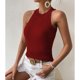 thumbnail image 3 of Camiseta sin mangas con cuello halter para mujer para verano Cable Knit Casual Slim Fit Camisa sin mangas de color puro Rojo vino M, 3 of 6