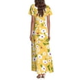 thumbnail image 4 of TQWQT Womens Plus Size Spring Dress Casual Long Floral Dresses V Neck Short Sleeve Wedding Guestes Boho Summer Tiered Dress Yellow L, 4 of 5
