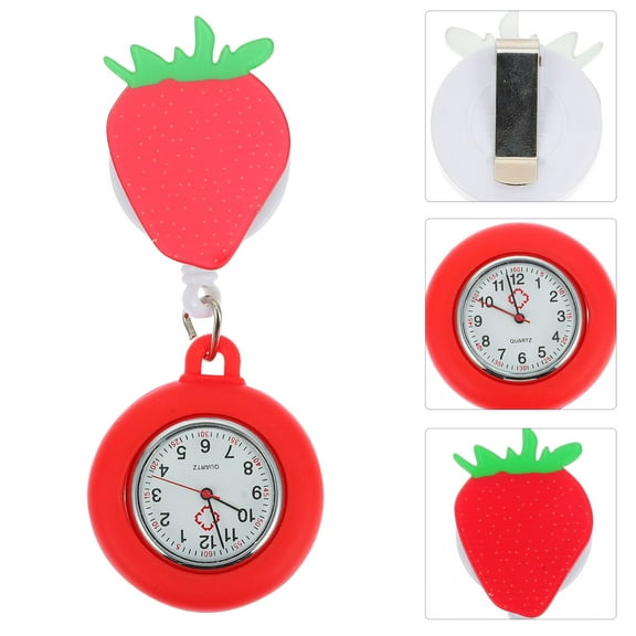 OUNONA Retractable Nurse Watch Cartoon Pocket Watch Clip-on Quartz Watch Lovely Watch