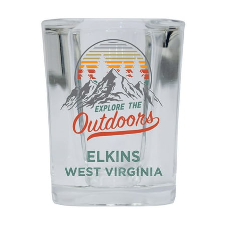 

Elkins West Virginia Explore the Outdoors Souvenir 2 Ounce Square Base Liquor Shot Glass 4-Pack