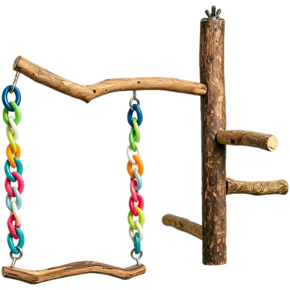 Bird Swing Toy with Natural Wood Perch Stand – Rotating Ladder Cage Accessory for Parakeets, Cockatiels, Budgies & Small Birds, Colorful Chewing & Exercise Set for Engagement