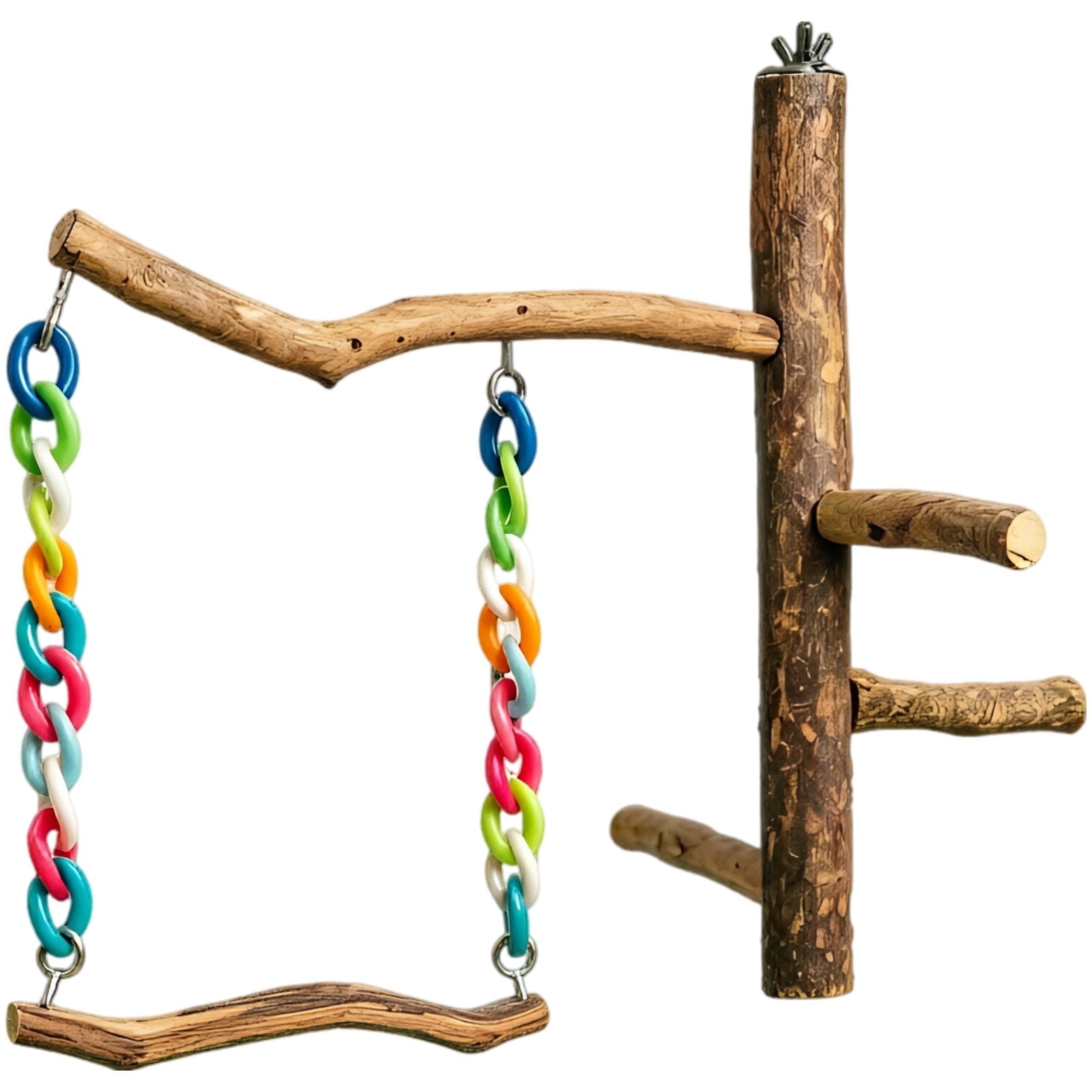 Bird Swing Toys with Natural Wood Perch Stand, Rotating Ladder Cage Accessories for Parakeets, Cockatiels, Budgies & Small Birds, Colorful Chewing Exercise Set