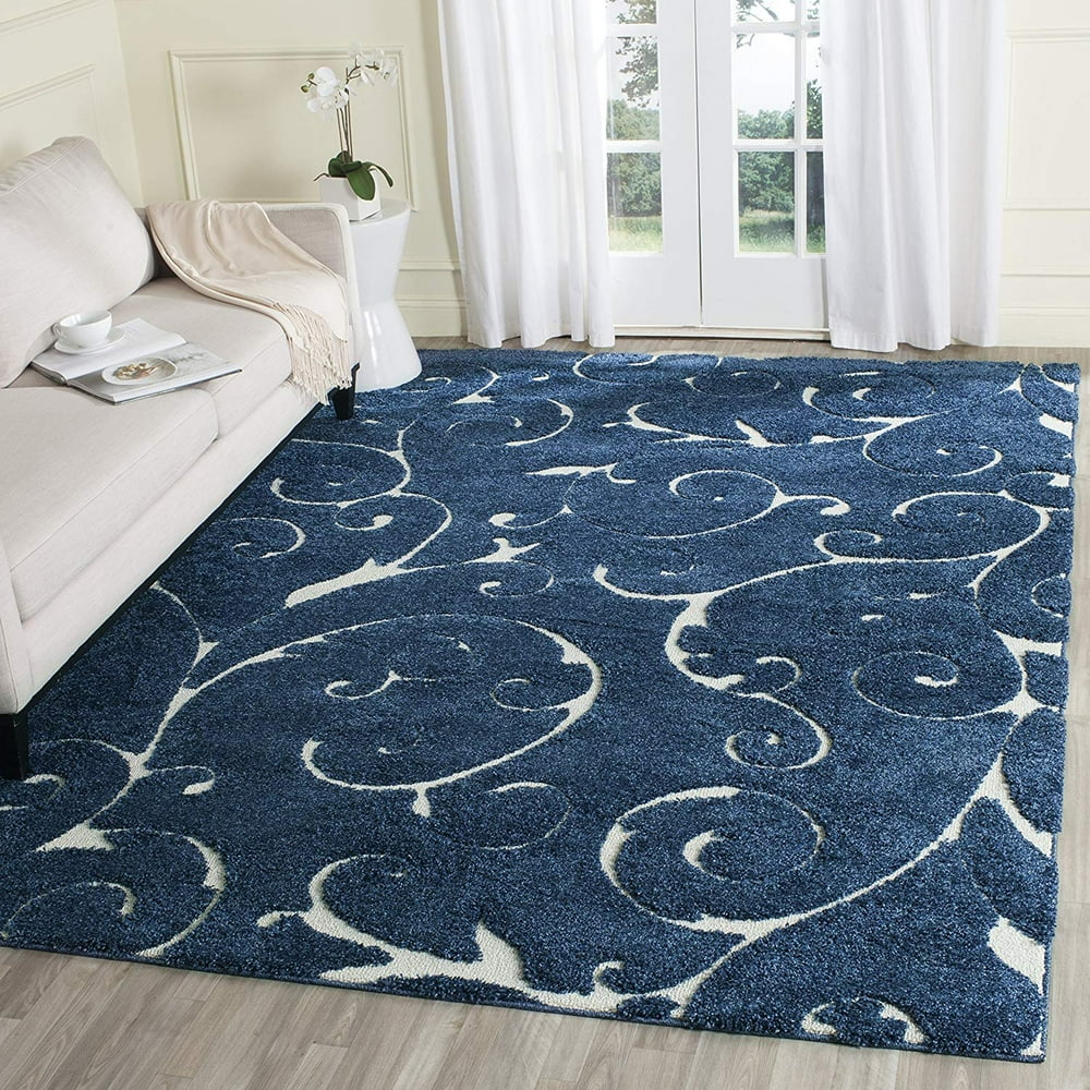 Safavieh Florida Shag Collection SG4551165 Scrolling Vine Dark Blue