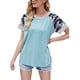 thumbnail image 2 of Ficarrico Mujer Cuello Redondo Top Camisa De Manga Corta Empalme A Rayas Impreso Top Verano Causal Blusa Azul XL, 2 of 6