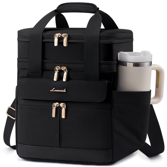 LOVEVOOK Insulated Lunch Bag Women Men, Expandable Double Deck Lunch Box With Large Cup Holder, Leakproof Cooler Bag For Adult Lunch Tote Bag Work Picnic Beach with Adjustable Shoulder Strap