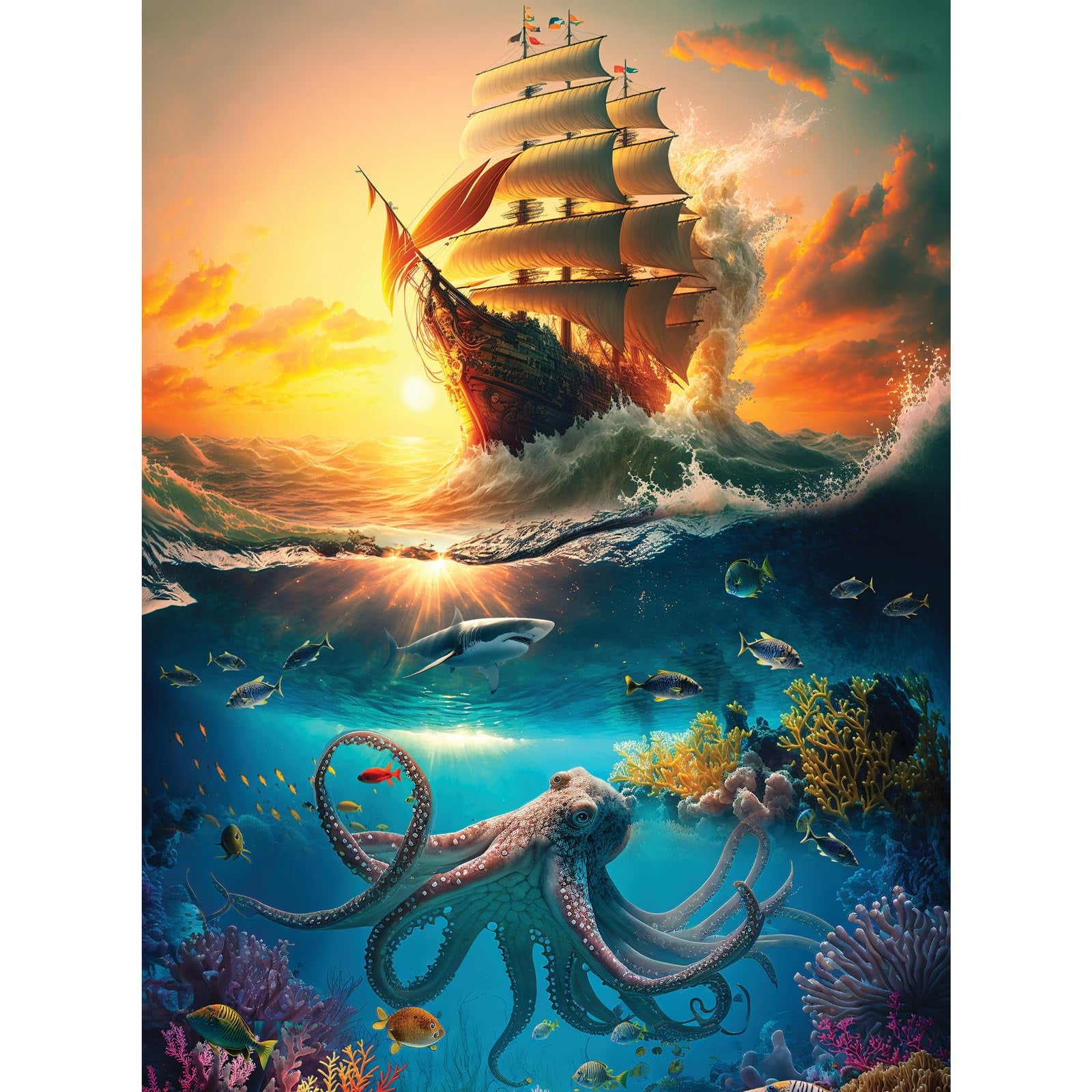 Cross & Glory Jigsaw Puzzles, Deep Blue Octopus Odyssey, 1000