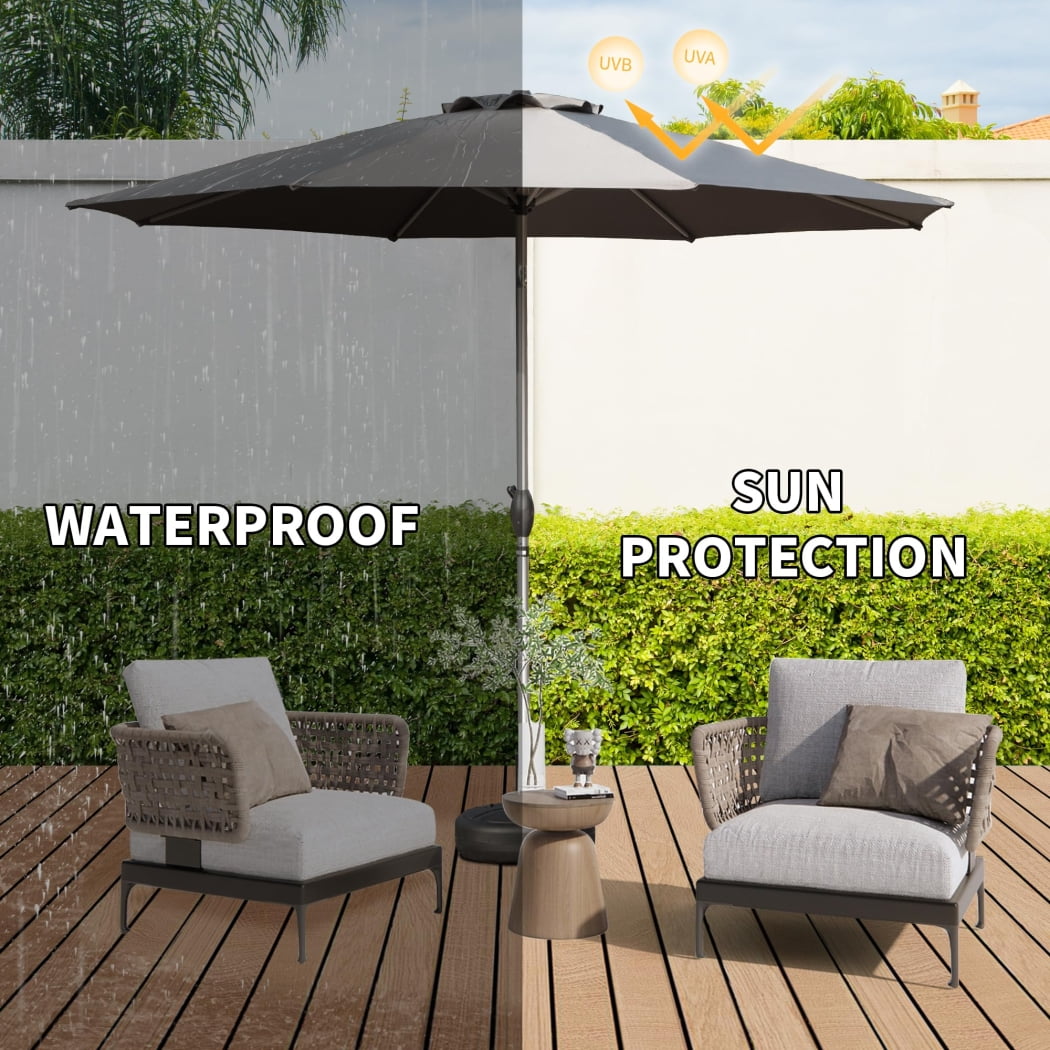 10FT Outdoor Patio Umbrella, Table Umbrella with Push Button Tilt, 8 Sturdy Ribs and Crank, UV Protection Waterproof Market Sun Umbrella for Garden, Deck, Backyard, Pool, Gray