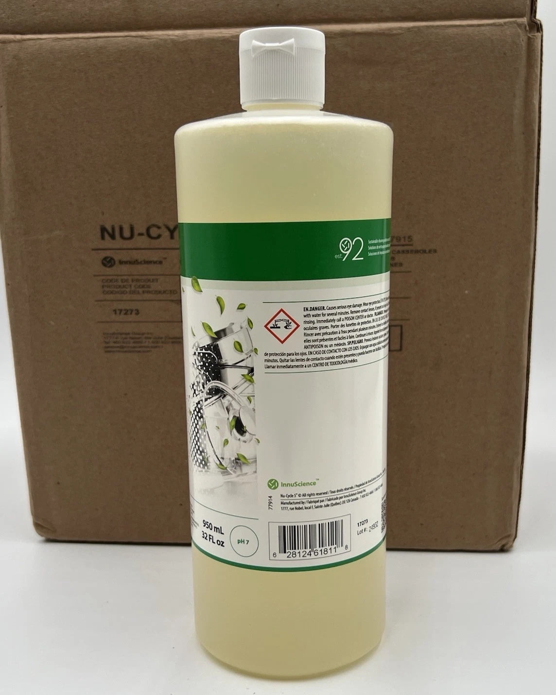 InnuScience Nu-Cycle 5 Eco Dishwashing Liquid Detergent 950ml Biodegradable - 32 oz -Case Of 6