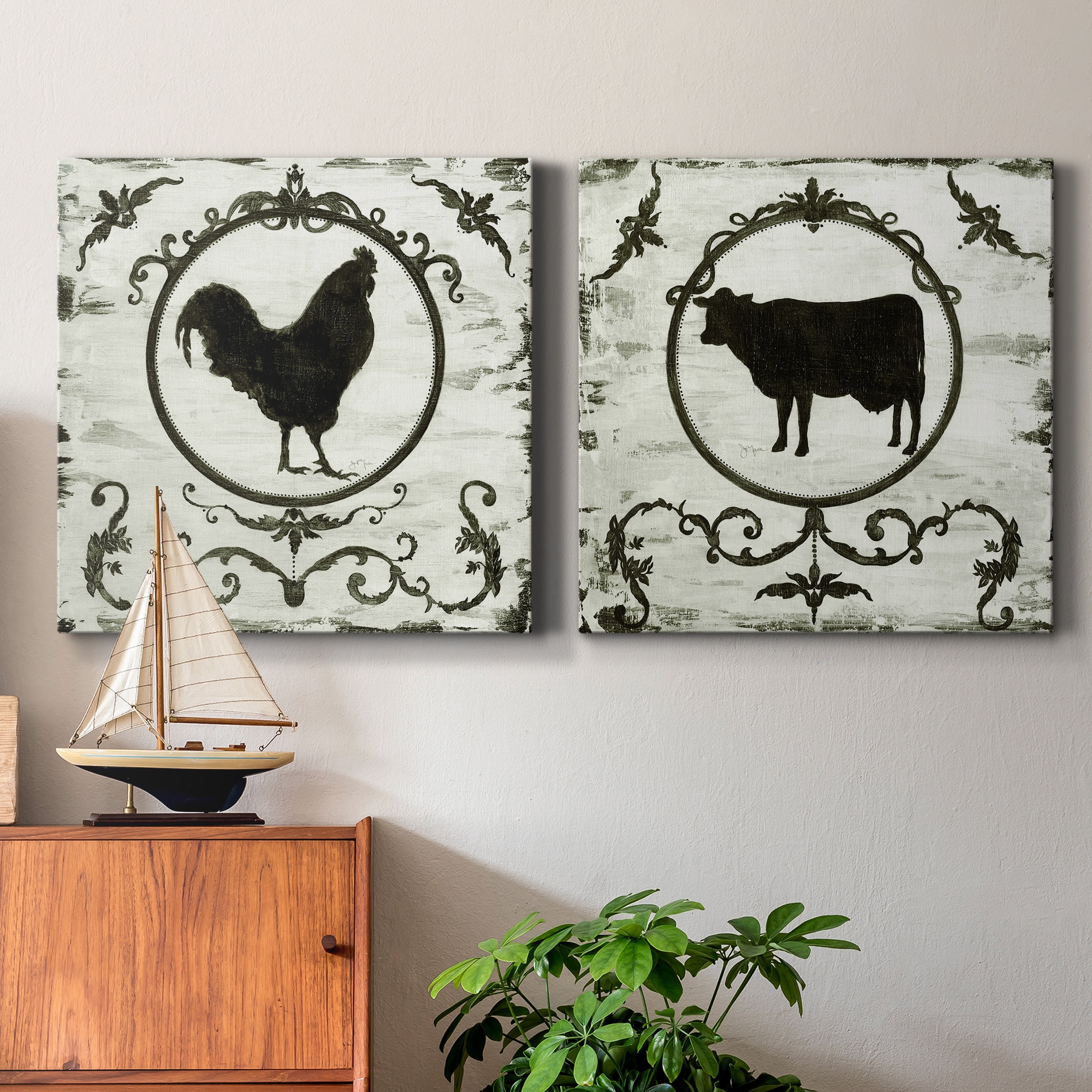 Berkshire Rooster - Premium Gallery Wrapped Canvas - Ready to Hang Set of 2 - 10 x 10 Each