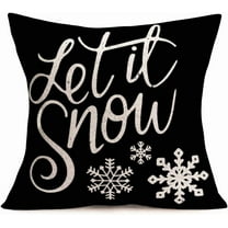 Let It Snow Black Throw Pillow Covers Christmas Xmas Snowflake Outdoor Decor Cotton Linen Pillow Cases Cushion Cover Square Winter Pillow Sham for Sofa Couch 18x18 Inch(Let it Snow-B)