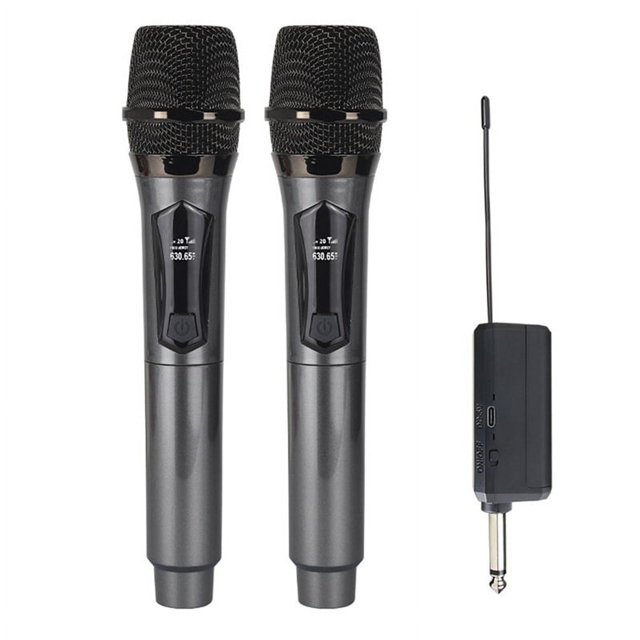 Micrófono inalámbrico de 2 canales UHF de frecuencia fija, micrófono de mano para espectáculos profesionales y reuniones.