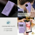 thumbnail image 4 of Case for iPhone 15 Wallet Case for Women Girls with Card Holder, Embossed Flower Pattern Magnetic Flip PU Leather Purse Protective Phone Cover for iPhone 15, Purple, 4 of 11