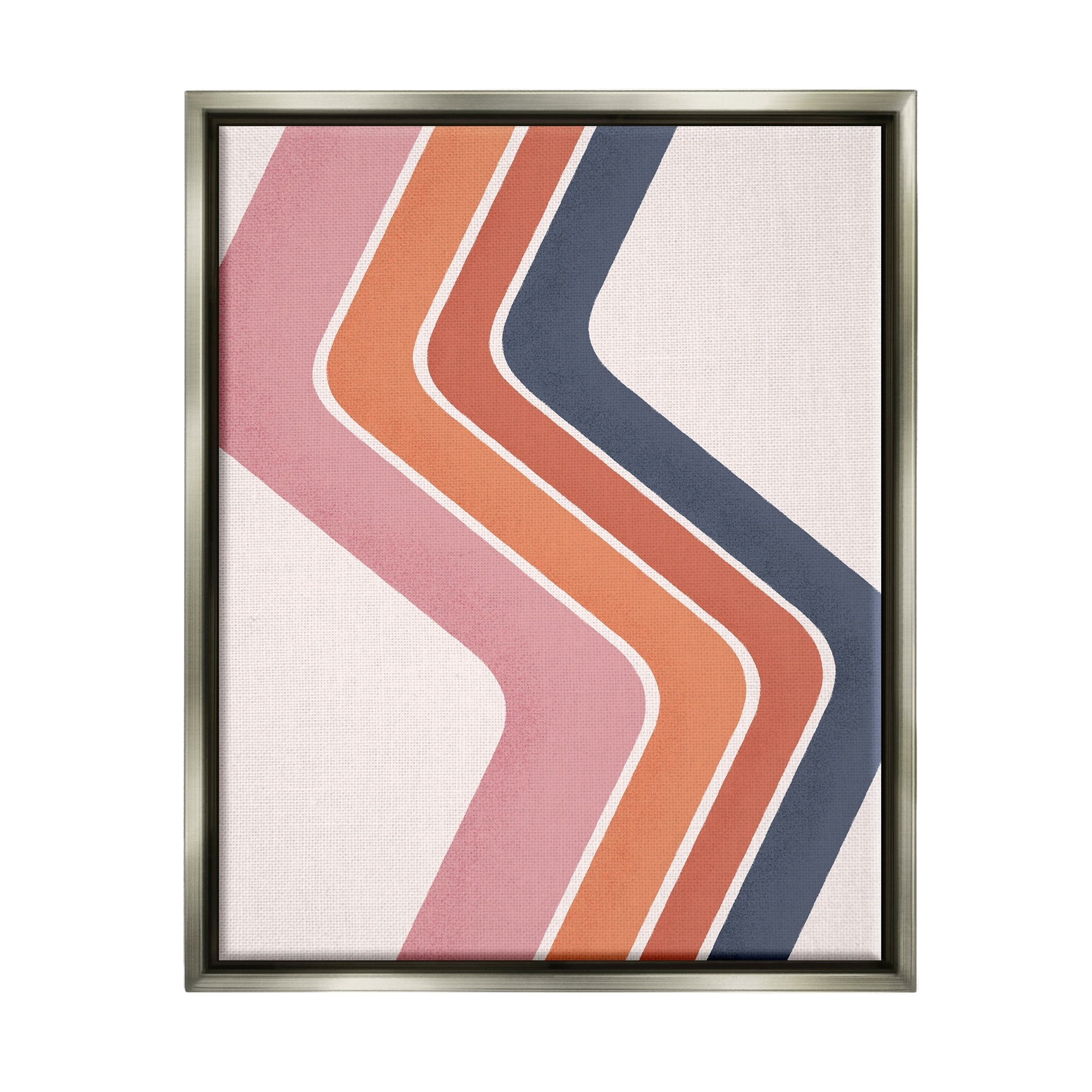 Stupell Industries Retro Smooth Stripe Lines Vintage Shapes Pattern Graphic Art Luster Gray Floating Framed Canvas Print Wall Art, Design by JJ Design House LLC