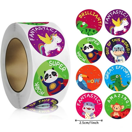STTAP - 1 Roll of 500 pcs. Teacher Encouragement School Colorful Stickers - 1" (25mm)