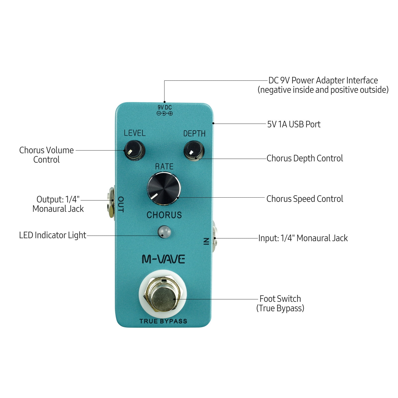 M-VAVE CHORUS Guitar Analog Chorus Effect Pedal True Bypass Full Metal Shell, Chorus / Depth/ Speed Control