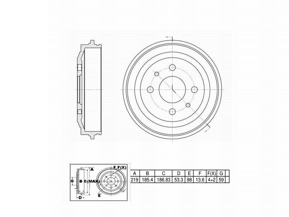 Winstop Brake Drum, Rear WS237440, Yugo Cabrio 1991-1990