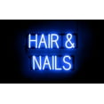 thumbnail image 1 of SpellBrite HAIR & NAILS LED Sign for Business. 20.8" x 15.0" Blue HAIR & NAILS Sign Has Neon Sign Look With Energy Efficient LED Light Source. Visible from 500+ Feet, 8 Animation Settings., 1 of 4