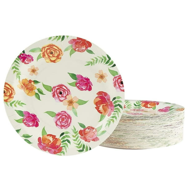 Floral Paper Plates 80Pack Disposable 9Inch Floral Plates, Tea