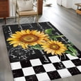 thumbnail image 2 of 3'x5' Rug for Living Room Bedroom, Vintage Sunflower Washable Area Rugs Non-Slip Carpet Mats, Yellow Flowers Retro Art Black White Plaid Indoor Low Pile Area Rug Runner for Kitchen, Mudroom, 2 of 8